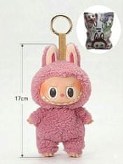 Nikcorp Plišasta igrača obesek za ključe figurica Labubu roza 17 cm, mehka, puhasta, modni dodatek za torbico, nahrbtnik, ključe, zbirateljska lutka, sodoben pop art stil, kawaii, premium pliš, plastični