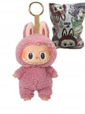 Nikcorp Plišasta igrača obesek za ključe figurica Labubu roza 17 cm, mehka, puhasta, modni dodatek za torbico, nahrbtnik, ključe, zbirateljska lutka, sodoben pop art stil, kawaii, premium pliš, plastični