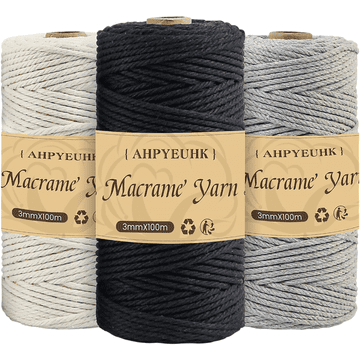 Bombažna vrvica za makrame 3 mm, 300 m (3x100m) - Naravna bež, 4-slojna, mehka in trpežna, za DIY, ročna dela, pletenje, dekoracije, pralna