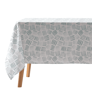 Pravokoten prt 140x300 cm, odporen na madeže, geometrijski vzorec, akvarel, 80% bombaž, 20% poliester, 215 g/m², Oeko-Tex, izdelano v Španiji, vodoodbojna prevleka, vključena torba za shranjevanje
