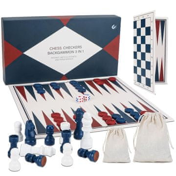 Nikcorp Potovalni set 3v1 Šah, Dama, Tavla 25x25 cm, magnetne figure, vključno s kockami in vrečkami za shranjevanje, idealen za otroke in odrasle, razvoj logičnega mišljenja
