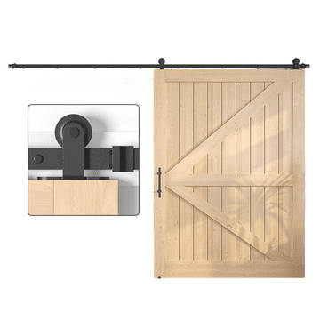 Sistem drsnih vrat SANKEYTEW Barn Door Loft, črna tirnica 396 cm, komplet za vrata do 120 kg, industrijski slog, sodoben dizajn, tihi najlon valji, ogljikovo jeklo, mat črna