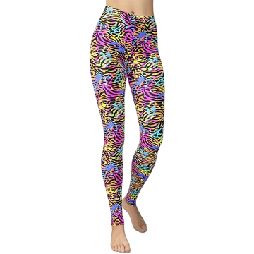 Ženske športne pajkice Casual 80. leta Leopard vzorčaste Pisane S-L, retro, hipijevski stil, vintage, boho, aerobika, mavrična barva, 4-way stretch, zračna, mehka, visoki pas, za vsakodnevno uporabo