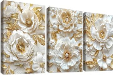 Set 3 platen, Bež Zlata Potonika, 50x70 cm, Visokokakovostno platno, HD tisk, Leseni okvir, Pripravljeno za montažo, Univerzalni dizajn, Ideja za darilo, Dekoracija za dom