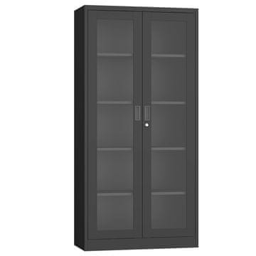 Nikcorp Črna kovinska pisarniška omara NIKCORP GD-FC-003, 185 cm, 4 police, 40 kg/polico, kaljeno steklo, ključavnica, 2 ključa, 90x40x185 cm, za pisarne, skladišča, garaže, arhive