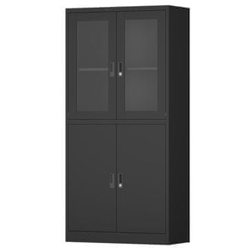 Nikcorp Pisarniška kovinska omara NIKCORP GD-FC-004, zapirljiva, kaljeno steklo, 2 police, 90x40x185 cm, nosilnost 40 kg/polico, črna, za dokumente in pisarniški material