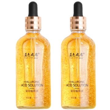 Serum za obraz s hialuronsko kislino in zlatom, vlažilno, proti gubam, za sijočo kožo, 2 kosa x 100 ml, lahka formula, za vse tipe kože, pomirjujoče, nemasten zaključek