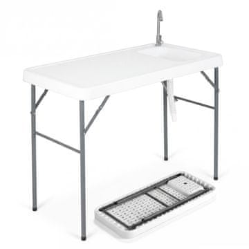 Costway Prenosna kamping miza 114 cm z pipo in odtočno cevjo bela