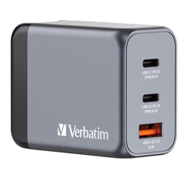 Verbatim Verbatim GNC-65 GaN punjač 65W, 2x USB-C PD 65W / 1x USB-A QC 3.0 (EU/UK/US)
