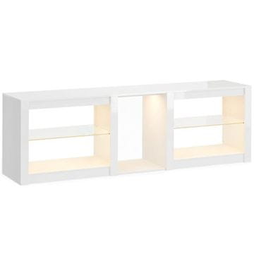 Homestar TV nizka omarica z RGB LED osvetlitvijo, nastavljive steklene police, za televizorje do 75 palcev, bela