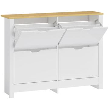 Homestar Ozek čevljnik s 4 preklopnimi predali za 8–16 parov čevljev 105x26x80 cm, bela in naravna barva