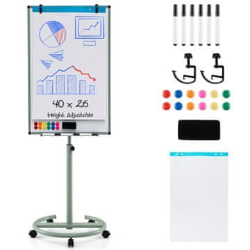Costway Magnetna bela tabla na kolesih z nastavljivo višino 100x65 cm zelena