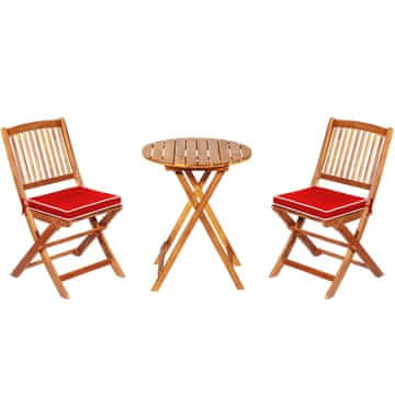 Costway Zložljiv leseni bistro set za teraso 3-delni rdeč