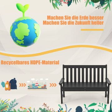 Costway Dvosed za teraso, klop za 2 osebi, črna