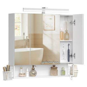 Songmics Ogledalo omarica 80x16.5x75 cm bela 3 ogledala vrata osvetlitev