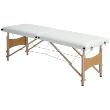 Homestar Prenosna masažna miza 2 coni Zložljiva Nastavljiva višina 60 cm široka Krem bela z nosilno torbo Lesene noge