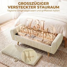 Homestar Shranjevalna klop z oblazinjenjem v videzu korduroja, lesenimi nogami, zvitimi naslonjali za roke, bež
