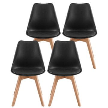 Songmics Jedilni stoli 4-delni komplet oblazinjeni kuhinjski stoli PU usnje bukev 46.5x57x79 cm črni