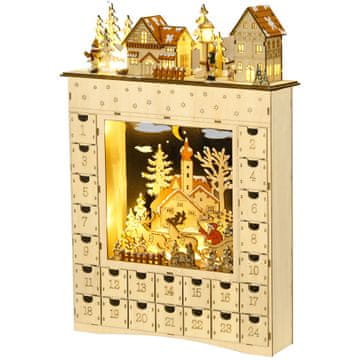 Homestar Adventni koledar s 24 predali 36x9x52 cm naravno leseno z LED lučmi