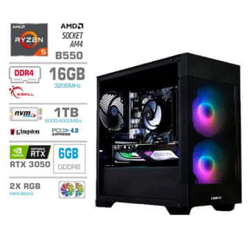 MEGA MT S7X namizni računalnik, AMD Ryzen 5-5500, 16GB, SSD1TB, RTX3050, FreeDOS