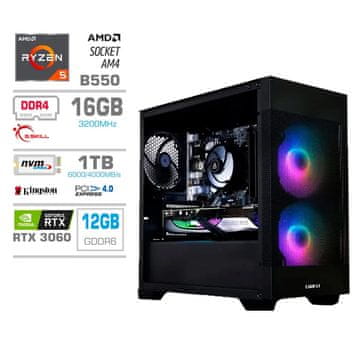 MEGA MT S7X računalnik, AMD Ryzen 5-5600G, 16GB, SSD1TB, RTX3060, FreeDOS