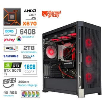 MEGA TWR S11 računalnik, AMD Ryzen 7-9800X3D, 64GB, SSD2TB, RTX5070Ti, FreeDOS