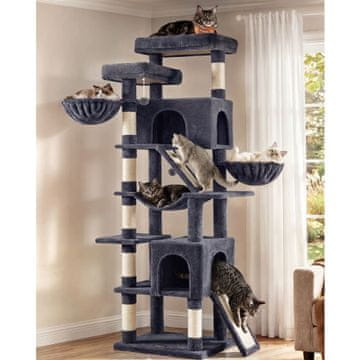 Songmics XXL mačje drevo z deskami za praskanje in sisalom 55x45x206 cm, temno sivo