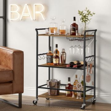 Songmics Postrežni voziček z držalom za vino in kozarce 64.5x32x85.5 cm