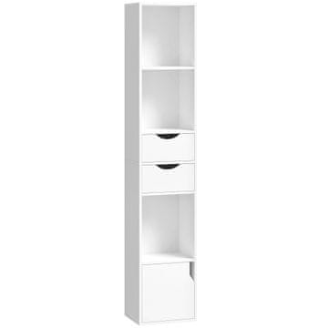 Homestar Polica za knjige z 2 predaloma, ozka knjižna omara s 3 odprtimi policami 30x24x158 cm bela