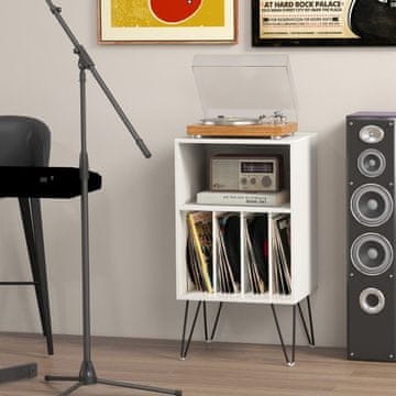 Costway Stojalo za gramofon s 3 nivoji in 4 predelki, belo