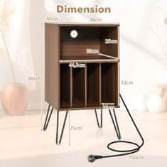 Costway Stojalo za gramofon s polnilno postajo, 3 nivoji, 48x40x88 cm, oreh