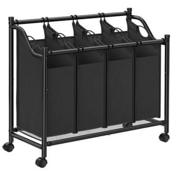 Songmics Voziček za sortiranje perila s 4 snemljivimi vrečami 4 x 35L črn