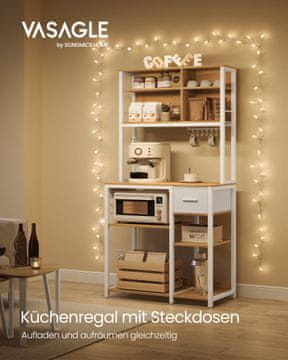 Songmics Kuhinjska polica 40x80x180.4 cm zlati hrast Cloud bela z 12 kljukami in tkaninsko predalnico