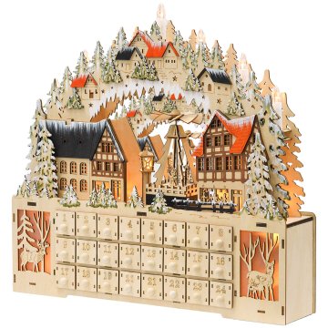 Homestar Adventni koledar Božično vas 18 LED 24 predalov 45x9x42,5 cm