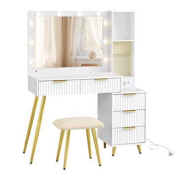 Songmics Toaletna mizica z barskim stolom in ogledalom 40x110x135 cm bela