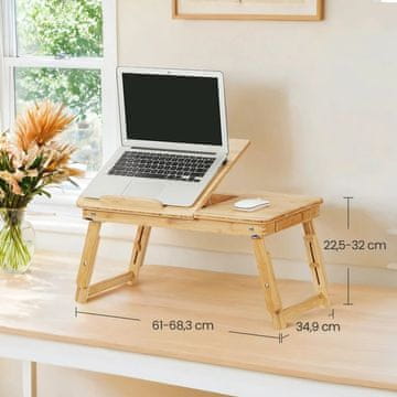 Songmics Prilagodljiva miza za prenosnik 55x21-29x35 cm naravna