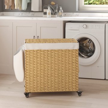 Songmics Košara za perilo 66x33x60 cm naravne barve