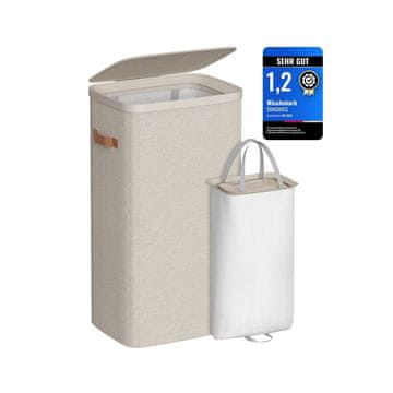 Songmics Košara za perilo 2 predelka 42x32x75 cm bež