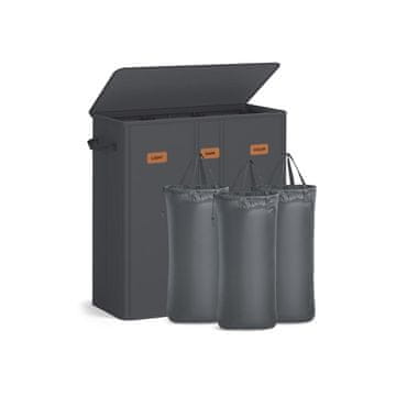 Songmics Košara za perilo s 3 predelki 64x33x75 cm temno siva