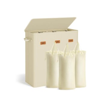 Songmics Košara za perilo s 3 predelki 64x33x75 cm bela