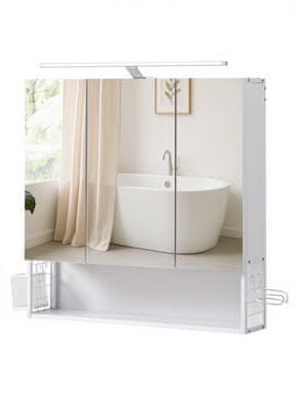 Songmics Kopalniško ogledalo z omarico 14.6x70.1x70.1 cm, belo