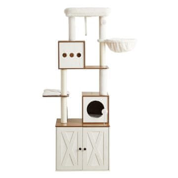 Songmics Mačje drevo, stolp z omarico za pesek 100x61x178 cm, rjavo