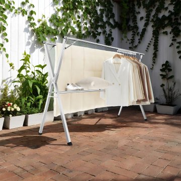 Songmics Stojalo za sušenje oblačil 66x133x130 cm Sivo zložljivo