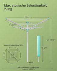 Songmics Vrteča se sušilnica za perilo 139.4x139.4x120-180 cm srebrna