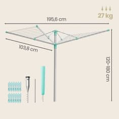 Songmics Vrteča se sušilnica za perilo 1394x1394x120-180 cm srebrna