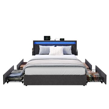Songmics Posteljni okvir 160x200 cm temno siva kovina