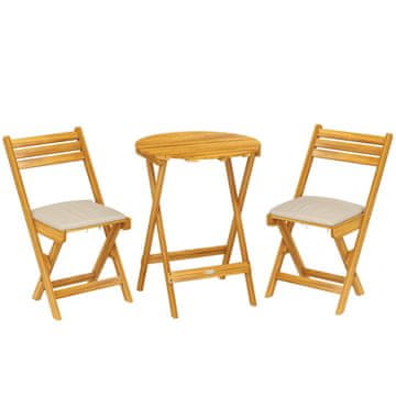 Homestar Set balkonskega pohištva 3-delni zložljiva miza 60x75 cm stoli 42x51x83 cm naravni