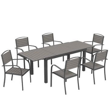 Homestar Vrtni garnitura 7-delna Raztegljiva miza z 6 stoli 150x85x75 cm Siva