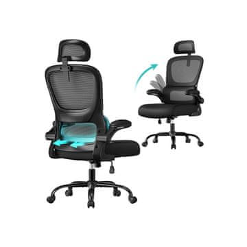 Songmics Pisarniški stol ergonomski mrežasti stol 64x71.5x116-135 cm črn