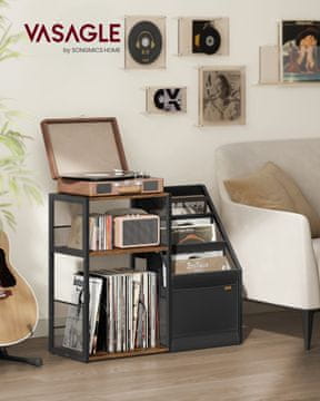 Songmics Stojalo za gramofon, 3 nivojsko shranjevanje vinilnih plošč, rustikalno rjavo